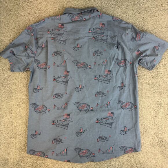 S Huk Shirt Mens M Blue Short Sleeve Button Down Performance Outdoors Fishing - Picture 8 of 9